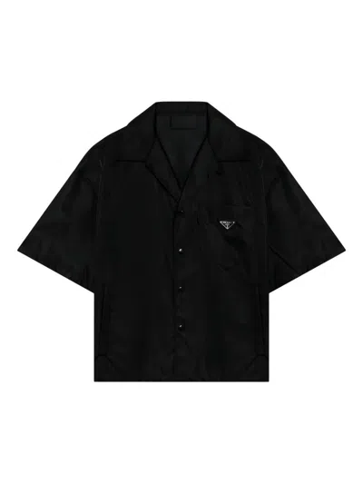 Prada Triangle Logo Polo In Black