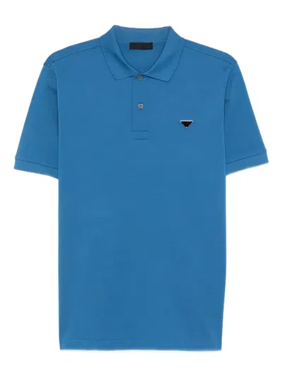 Prada Triangle-logo Polo Shirt In Blue
