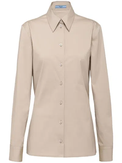 Prada Long-sleeve Button-up Shirt In Neutrals