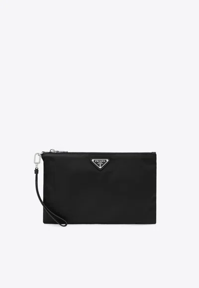 Prada Re-nylon Clutch Bag 22 X 17 X 6 Cm In Black