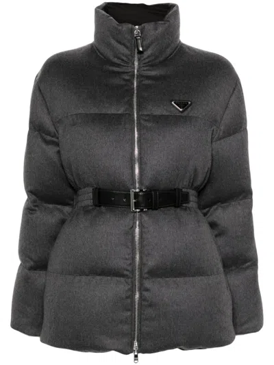 Prada High Collar Long Sleeve Cotton Coat In Animal Print