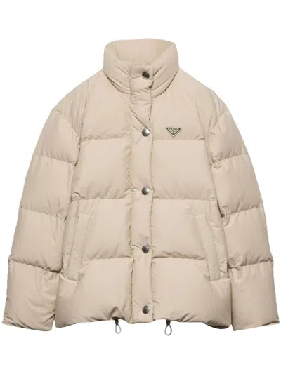 Prada Triangle-logo Puffer Jacket In Neutrals