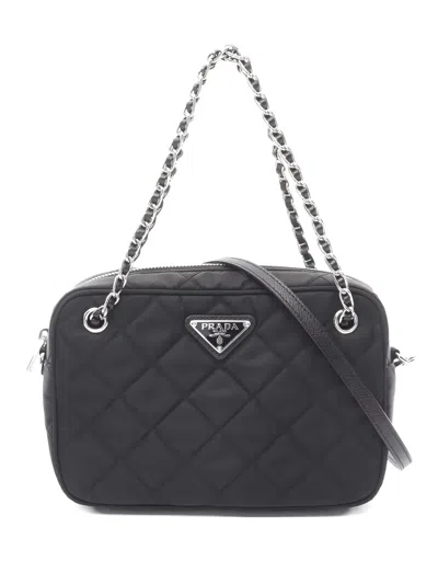 Pre-owned Prada Triangle-logo Quilted Handbag In Black