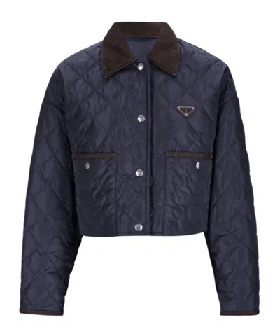 Prada Triangle-logo Quilted Jacket In Blue
