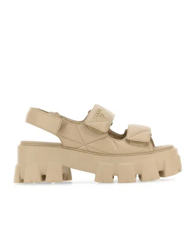 Prada Triangle-logo Quilted Leather Sandals In Nude | ModeSens