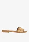 Prada Triangle Logo Raffia Flat Slide Sandals In Neutral