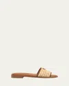 Prada Triangle Logo Raffia Flat Slide Sandals In Neutral