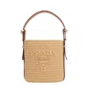 Prada Triangle-logo Raffia Mini Bag In Nude