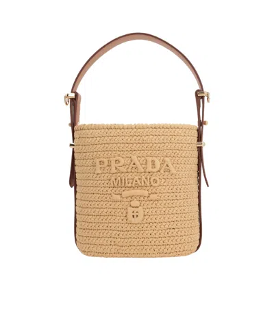 Prada Triangle-logo Raffia Mini Bag In Nude