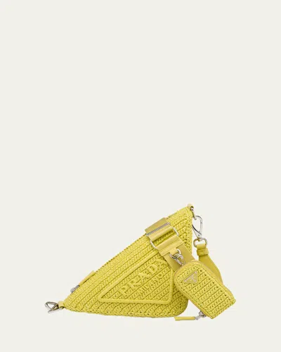 Prada Triangle Logo Raffia Shoulder Bag In F0322 Cedro