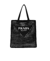 Prada Womens Black Logo-embellished Crochet Viscose Tote Bag In Black