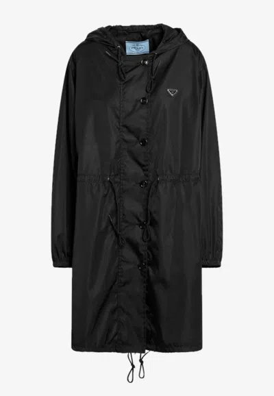 Prada Triangle Logo Rain Jacket In Black