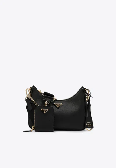 Prada Triangle Logo Re-edition 2005 Shoulder Bag In F0632 Nero 1