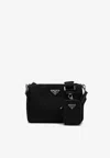 Prada Triangle Logo Re-nylon And Leather Messenger Bag In Black