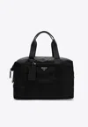 Prada Re-nylon And Saffiano Leather Duffle Bag In Black