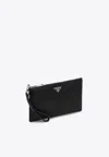 Prada Triangle Logo Re-nylon And Saffiano Leather Envelope Pouch In Black