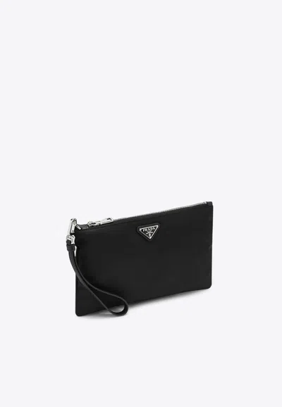 PRADA TRIANGLE LOGO RE-NYLON AND SAFFIANO LEATHER ENVELOPE POUCH