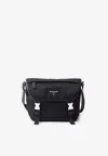 Prada Triangle Logo Re-nylon And Saffiano Leather Shoulder Bag In Black