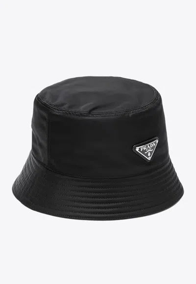 Prada Triangle Logo Re-nylon Bucket Hat In Black