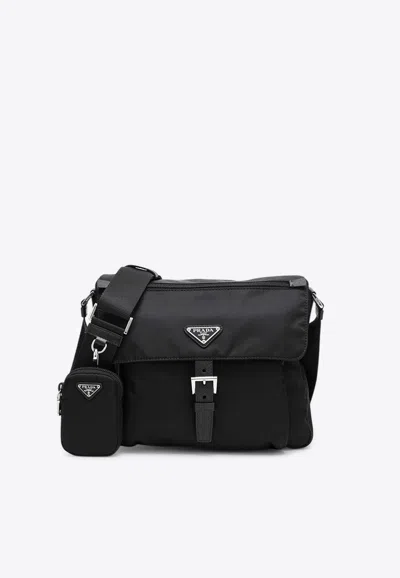 Prada Triangle Logo Re-nylon Crossbody Bag In Black