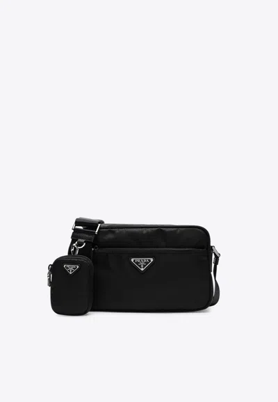 Prada Triangle Logo Re-nylon Crossbody Bag In Black