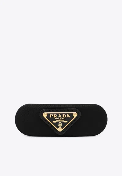 Prada Triangle Logo Re-nylon Hair Clip In Black