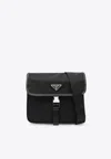 Prada Triangle Logo Re-nylon Messenger Bag In Black