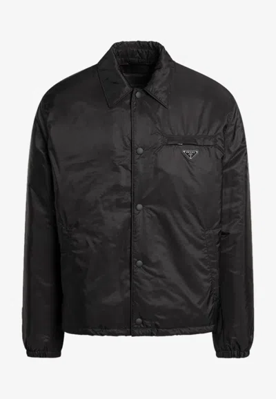 Prada Triangle Logo Re-nylon Padded Jacket In Animal Print