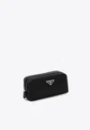 Prada Triangle Logo Re-nylon Pouch Bag In Black