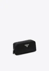 Prada Triangle Logo Re-nylon Pouch Bag In Black