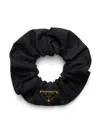 Prada Gathered Black Scrunchie With Triangular Logo Patch In Black