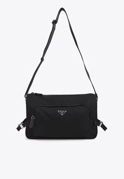 Prada Triangle Logo Re-nylon Shoulder Bag In Black