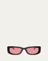 Prada Triangle Logo Rectangle Acetate & Metal Sunglasses In Black