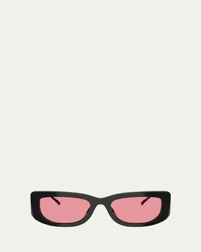 Prada Triangle Logo Rectangle Acetate & Metal Sunglasses In Black