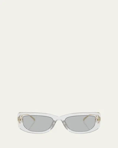 PRADA TRIANGLE LOGO RECTANGLE ACETATE & METAL SUNGLASSES