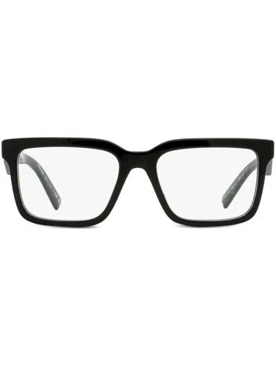Prada Triangle-logo Rectangle-frame Glasses In Black