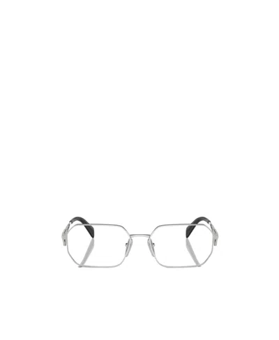 Prada Triangle-logo Rectangle-frame Glasses In Silver