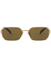 Prada Triangle-logo Rectangle-frame Sunglasses In Gold