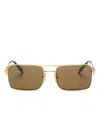 Prada Triangle-logo Rectangle-frame Sunglasses In Gold