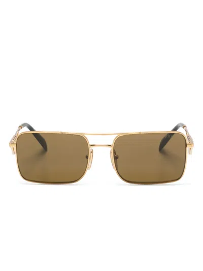 Prada Triangle-logo Rectangle-frame Sunglasses In Gold