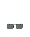 Prada Triangle-logo Rectangle-frame Sunglasses In Gray