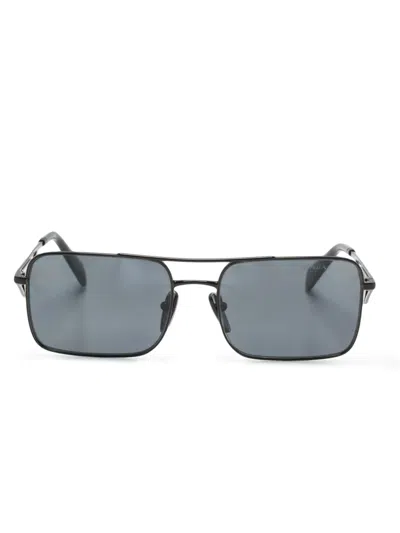 Prada Triangle-logo Rectangle-frame Sunglasses In Schwarz