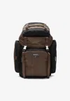Prada Triangle Logo Re-nylon And Leather Backpack In Brown
