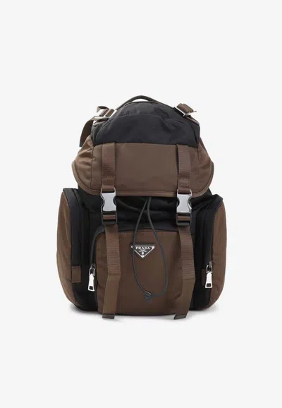 Prada Triangle Logo Re-nylon Backpack In Brown