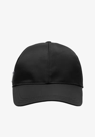 Prada Triangle Logo Re-nylon Baseball Cap In Black