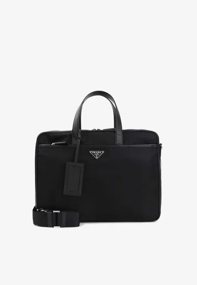 Prada Triangle Logo Re-nylon Briefcase In Purple