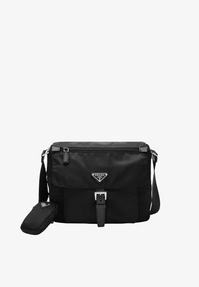 Prada Triangle Logo Re-nylon Crossbody Bag In Black