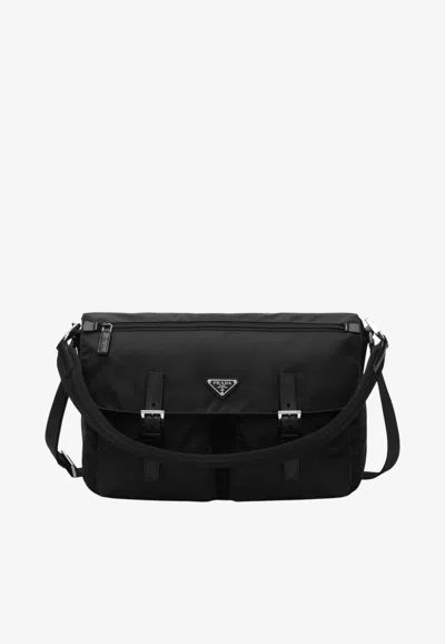 Prada Triangle Logo Re-nylon Crossbody Bag In Black