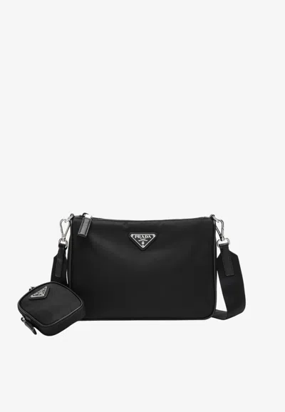 Prada Triangle Logo Re-nylon Crossbody Bag In Black