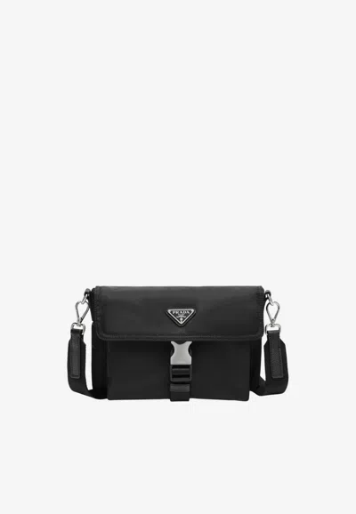 Prada Triangle Logo Re-nylon Phone Holder In Black